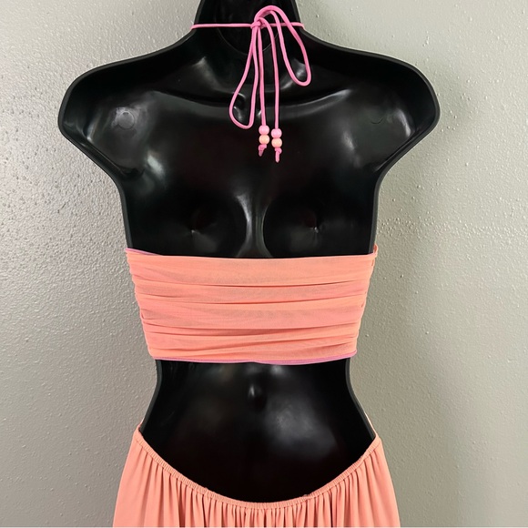 Staud Pink Peach Reversible Mesh Colorblock Kanha Halter Maxi Dress Size S Guava - Picture 6 of 10